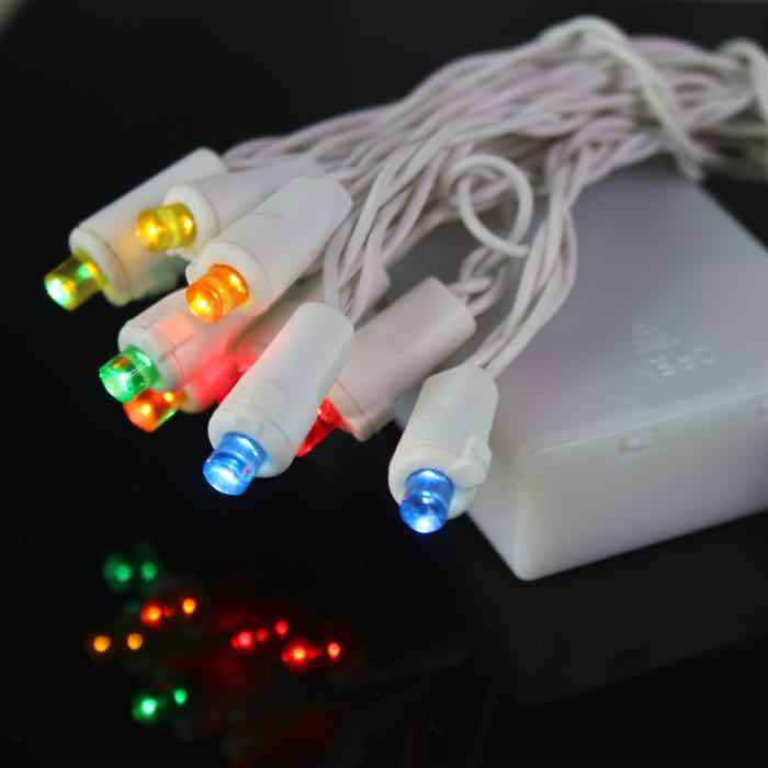 20 Multicolor Battery Operated 5mm LED Christmas Lights, Green Wire