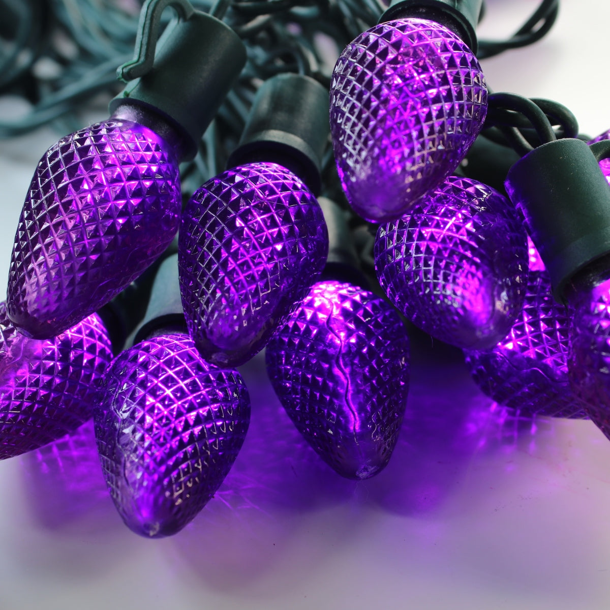 25-light C9 Purple LED Christmas Lights (Non-removable bulbs), 8" Spac – Christmas