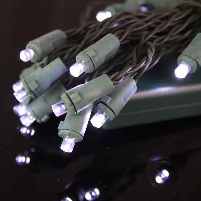 Battery Powered LED Christmas Lights Conical Pure White Green Wire