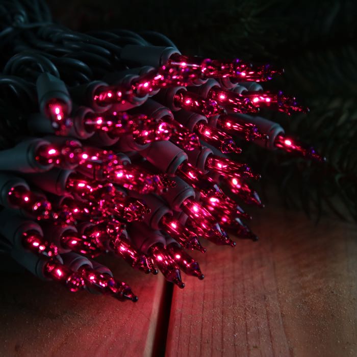 Purple String Lights - 100 bulbs 4 inch spacing on green wire