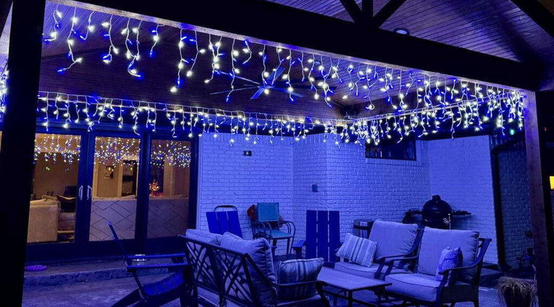 Backyard Project: Light a patio with blue and white LED icicles