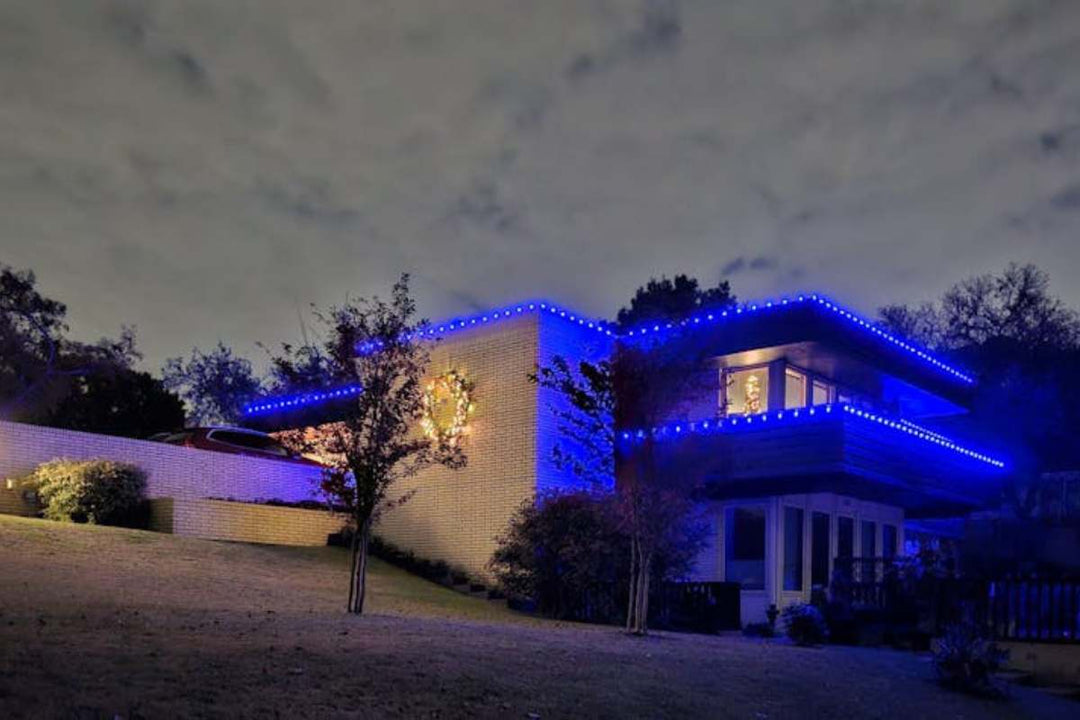 House outlined with blue lights