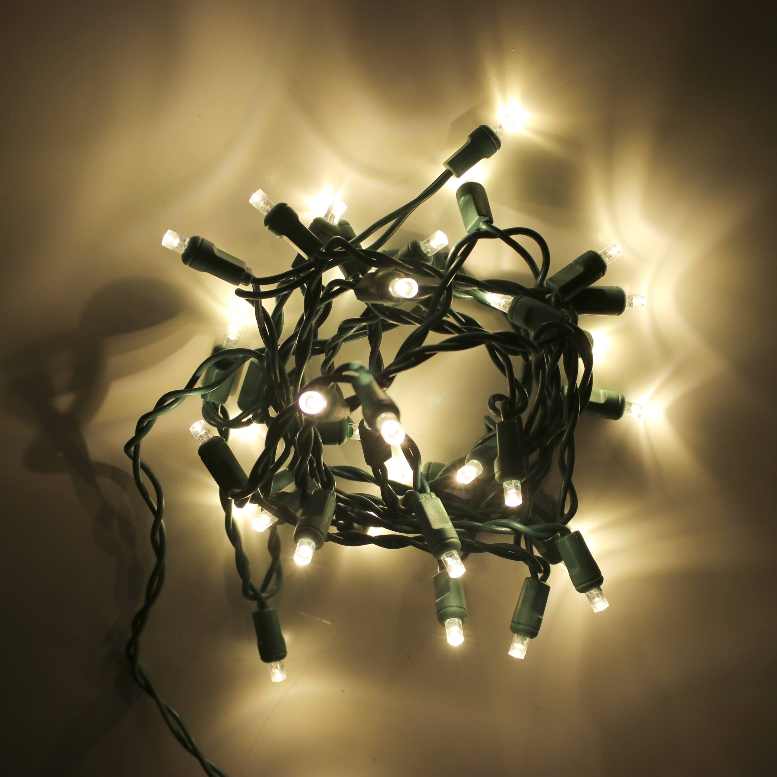 35 light Warm White LED Craft Lights Green Wire Christmas Light