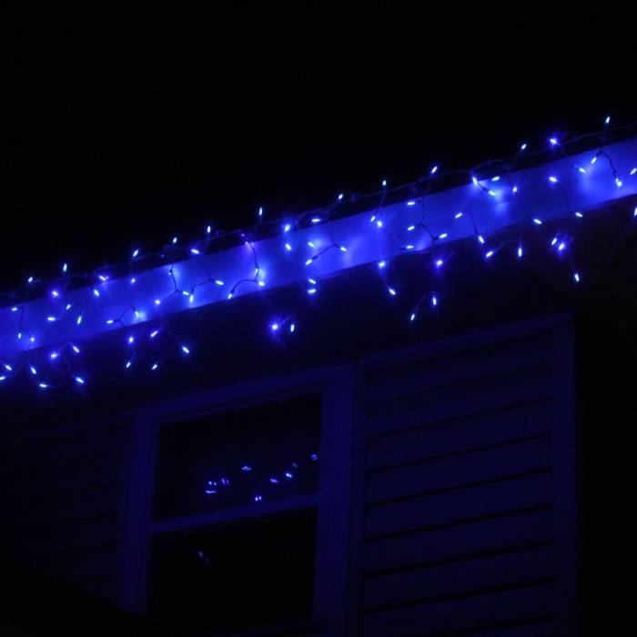 100-light M5 Blue LED Icicle Lights, White Wire