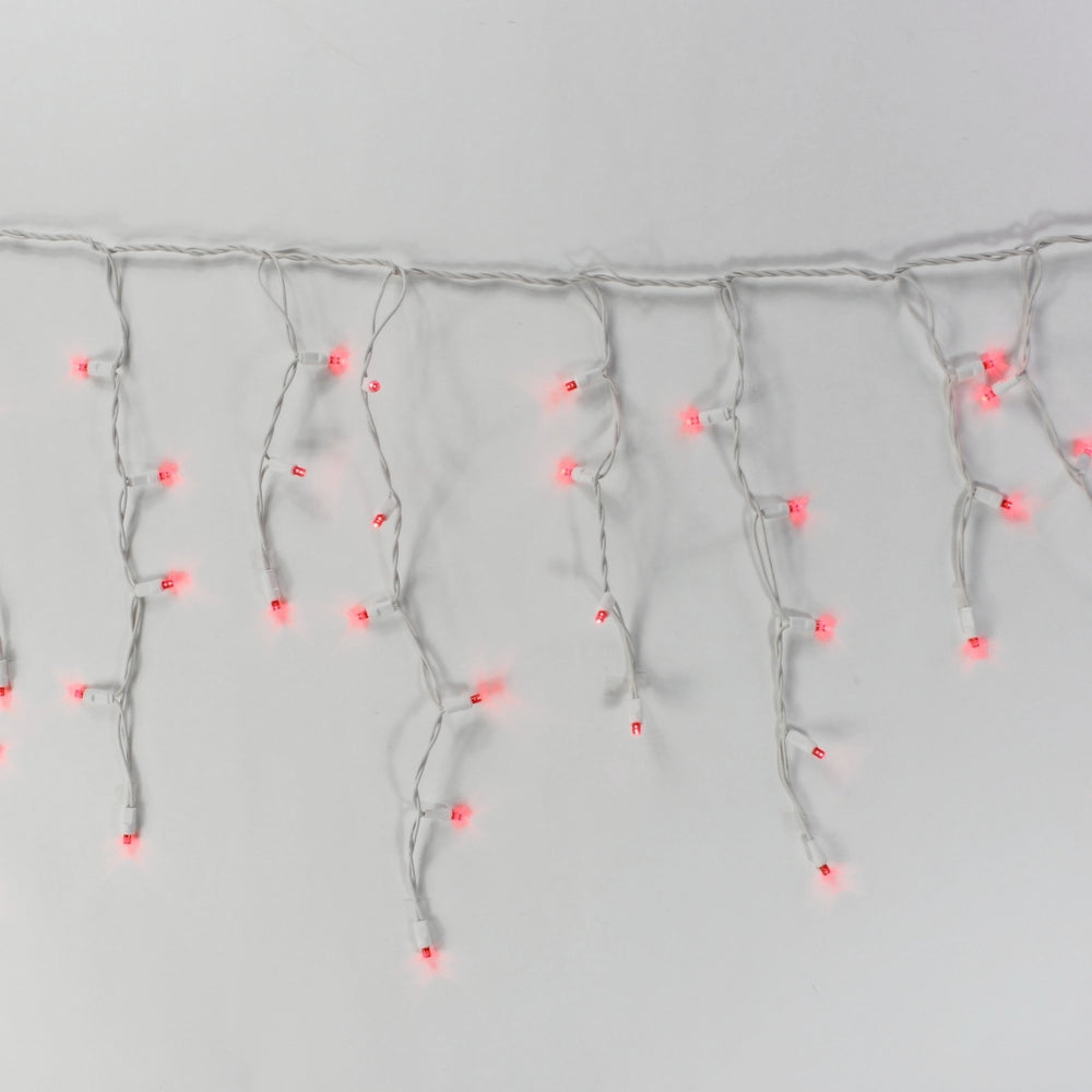 100-light Red 5mm LED Icicle Lights, White Wire